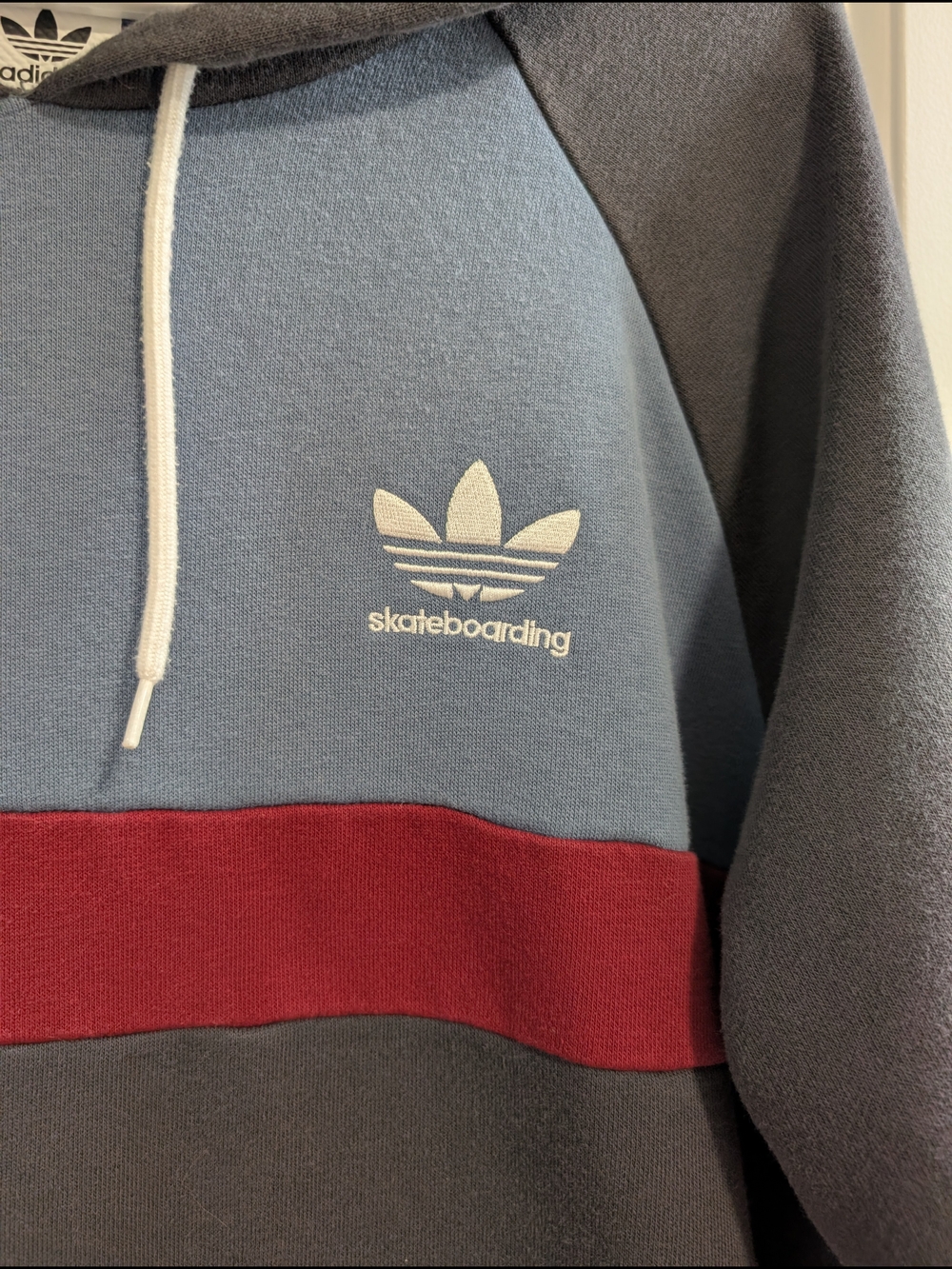 adidas Skateboarding Charcoal Hoodie with Blue and Burgundy Panels - Picture 2 of 11